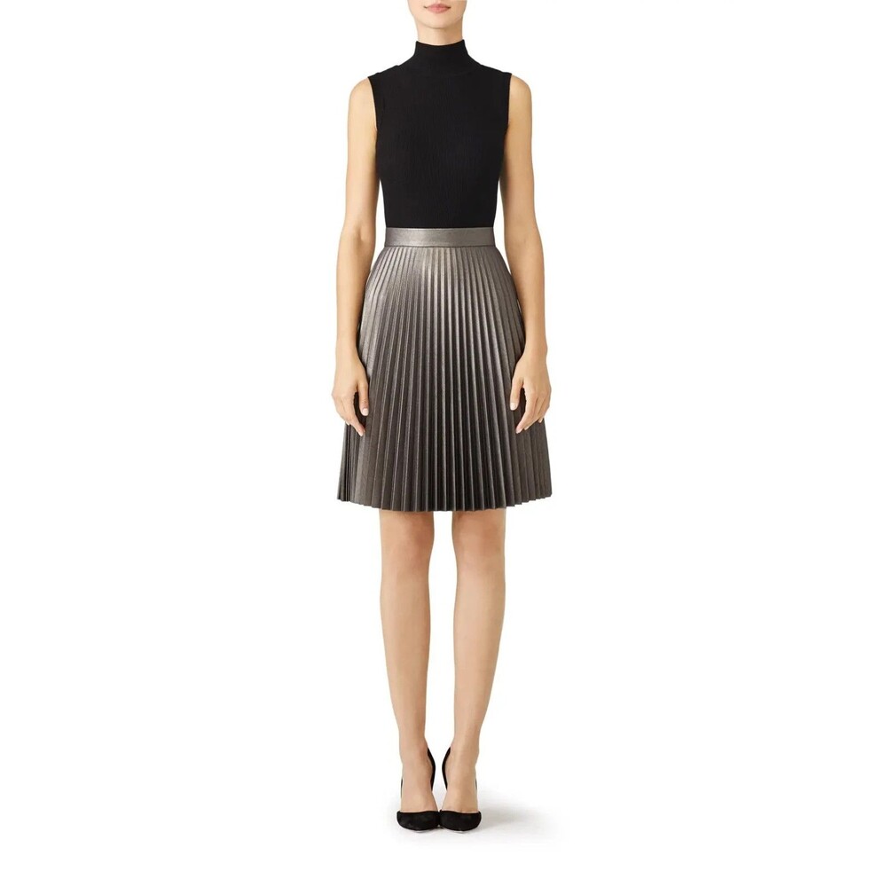 SLATE & WILLOW Skirt Womens Size 10 Gunmetal Pewter A-Line Pleated Faux Leather